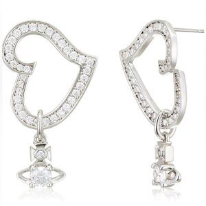 New Vivienne Westwood Silver Crystal Orb Charm Heart Post Earrings